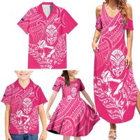 New Zealand Silver Fern Rugby Custom Family Matching Summer Maxi Dress and Hawaiian Shirt Maori Tiki Pink Version