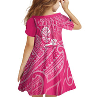 New Zealand Silver Fern Rugby Custom Kid Short Sleeve Dress Maori Tiki Pink Version