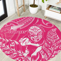 New Zealand Silver Fern Rugby Custom Round Carpet Maori Tiki Pink Version