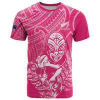 New Zealand Silver Fern Rugby Custom T Shirt Maori Tiki Pink Version