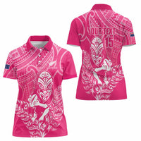 New Zealand Silver Fern Rugby Custom Women Polo Shirt Maori Tiki Pink Version