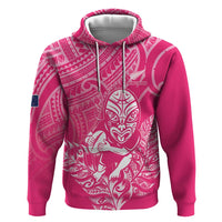 New Zealand Silver Fern Rugby Custom Zip Hoodie Maori Tiki Pink Version