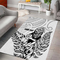 New Zealand Silver Fern Rugby Custom Area Rug Maori Tiki White Version