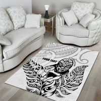 New Zealand Silver Fern Rugby Custom Area Rug Maori Tiki White Version