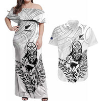 New Zealand Silver Fern Rugby Custom Couples Matching Off Shoulder Maxi Dress and Hawaiian Shirt Maori Tiki White Version