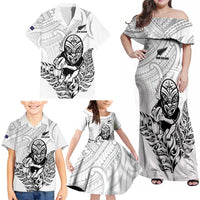 New Zealand Silver Fern Rugby Custom Family Matching Off Shoulder Maxi Dress and Hawaiian Shirt Maori Tiki White Version