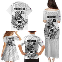 New Zealand Silver Fern Rugby Custom Family Matching Puletasi and Hawaiian Shirt Maori Tiki White Version