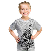New Zealand Silver Fern Rugby Custom Kid T Shirt Maori Tiki White Version