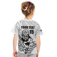 New Zealand Silver Fern Rugby Custom Kid T Shirt Maori Tiki White Version
