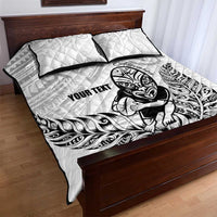 New Zealand Silver Fern Rugby Custom Quilt Bed Set Maori Tiki White Version