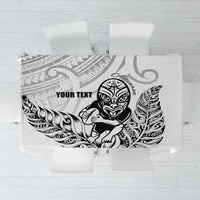 New Zealand Silver Fern Rugby Custom Tablecloth Maori Tiki White Version