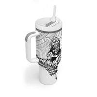 New Zealand Silver Fern Rugby Custom Tumbler With Handle Maori Tiki White Version