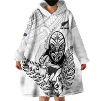 New Zealand Silver Fern Rugby Custom Wearable Blanket Hoodie Maori Tiki White Version
