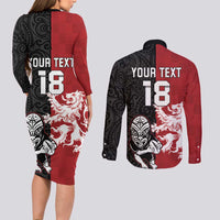 Custom British Lions New Zealand Couples Matching Long Sleeve Bodycon Dress and Long Sleeve Button Shirt Unique Style - Polynesian Pride