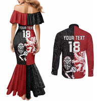 Custom British Lions New Zealand Couples Matching Mermaid Dress and Long Sleeve Button Shirt Unique Style - Polynesian Pride