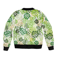 Green Aloha Hawaiian Bomber Jacket Monstera Hibiscus Tropical Pattern LT19 - Polynesian Pride