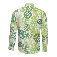 Green Aloha Hawaiian Long Sleeve Button Shirt Monstera Hibiscus Tropical Pattern LT19 - Polynesian Pride
