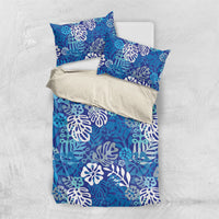 Blue Aloha Hawaiian Bedding Set Monstera Hibiscus Tropical Pattern LT19 US Twin 172cm x 218cm Blue - Polynesian Pride