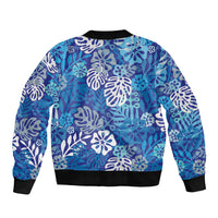 Blue Aloha Hawaiian Bomber Jacket Monstera Hibiscus Tropical Pattern LT19 - Polynesian Pride