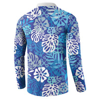 Blue Aloha Hawaiian Button Sweatshirt Monstera Hibiscus Tropical Pattern LT19 - Polynesian Pride
