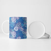 Blue Aloha Hawaiian Ceramic Mug Monstera Hibiscus Tropical Pattern LT19 - Polynesian Pride
