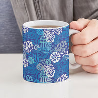 Blue Aloha Hawaiian Ceramic Mug Monstera Hibiscus Tropical Pattern LT19 - Polynesian Pride