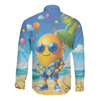 Funny Hawaii Mango Long Sleeve Button Shirt Tropical Summer Beach Mascot Vacation LT19 - Polynesian Pride