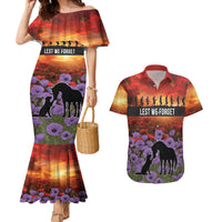 Personalised ANZAC Day Couples Matching Mermaid Dress and Hawaiian Shirt Remembering the Animals of War LT19 Purple - Polynesian Pride