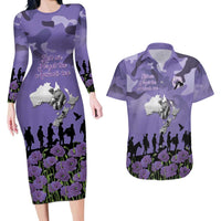 ANZAC Day Couples Matching Long Sleeve Bodycon Dress and Hawaiian Shirt Lest We Forget the Animals Too LT19 Purple - Polynesian Pride