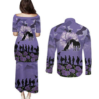 ANZAC Day Couples Matching Puletasi and Long Sleeve Button Shirt Lest We Forget the Animals Too