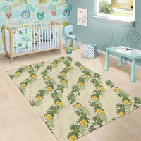 Hawaiian Pikake Maile Lei Area Rug Tiare Hibiscus Kalo Palapalai Leaf Beige