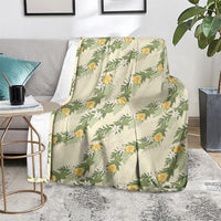 Hawaiian Pikake Maile Lei Blanket Tiare Hibiscus Kalo Palapalai Leaf Beige