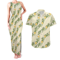 Hawaiian Pikake Maile Lei Couples Matching Tank Maxi Dress and Hawaiian Shirt Tiare Hibiscus Kalo Palapalai Leaf Beige LT19 Beige - Polynesian Pride