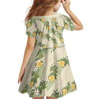 Hawaiian Pikake Maile Lei Family Matching Off Shoulder Maxi Dress and Hawaiian Shirt Tiare Hibiscus Kalo Palapalai Leaf Beige LT19 - Polynesian Pride