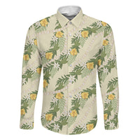 Hawaiian Pikake Maile Lei Family Matching Summer Maxi Dress and Hawaiian Shirt Tiare Hibiscus Kalo Palapalai Leaf Beige LT19 Dad's Shirt - Long Sleeve Beige - Polynesian Pride