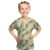 Hawaiian Pikake Maile Lei Kid T Shirt Tiare Hibiscus Kalo Palapalai Leaf Beige LT19 Beige - Polynesian Pride