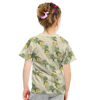 Hawaiian Pikake Maile Lei Kid T Shirt Tiare Hibiscus Kalo Palapalai Leaf Beige LT19 - Polynesian Pride