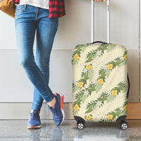 Hawaiian Pikake Maile Lei Luggage Cover Tiare Hibiscus Kalo Palapalai Leaf Beige LT19 - Polynesian Pride