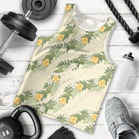 Hawaiian Pikake Maile Lei Men Tank Top Tiare Hibiscus Kalo Palapalai Leaf Beige LT19 - Polynesian Pride