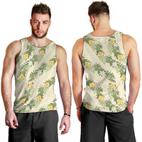 Hawaiian Pikake Maile Lei Men Tank Top Tiare Hibiscus Kalo Palapalai Leaf Beige LT19 - Polynesian Pride