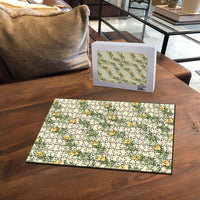 Hawaiian Pikake Maile Lei Puzzle Tiare Hibiscus Kalo Palapalai Leaf Beige