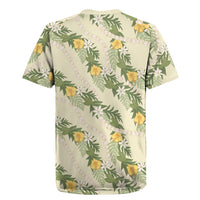 Hawaiian Pikake Maile Lei Rugby Jersey Tiare Hibiscus Kalo Palapalai Leaf Beige LT19 - Polynesian Pride