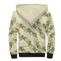 Hawaiian Pikake Maile Lei Sherpa Hoodie Tiare Hibiscus Kalo Palapalai Leaf Beige LT19 - Polynesian Pride