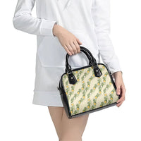 Hawaiian Pikake Maile Lei Shoulder Handbag Tiare Hibiscus Kalo Palapalai Leaf Beige