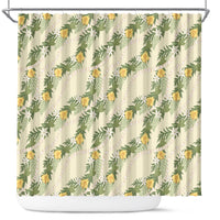 Hawaiian Pikake Maile Lei Shower Curtain Tiare Hibiscus Kalo Palapalai Leaf Beige LT19 Beige - Polynesian Pride