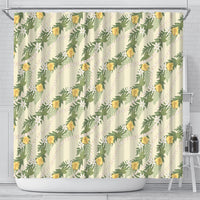 Hawaiian Pikake Maile Lei Shower Curtain Tiare Hibiscus Kalo Palapalai Leaf Beige LT19 - Polynesian Pride