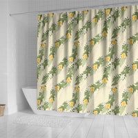Hawaiian Pikake Maile Lei Shower Curtain Tiare Hibiscus Kalo Palapalai Leaf Beige LT19 - Polynesian Pride