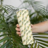 Hawaiian Pikake Maile Lei Skinny Tumbler Tiare Hibiscus Kalo Palapalai Leaf Beige LT19 - Polynesian Pride