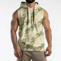 Hawaiian Pikake Maile Lei Sleeveless Hoodie Tiare Hibiscus Kalo Palapalai Leaf Beige LT19 - Polynesian Pride