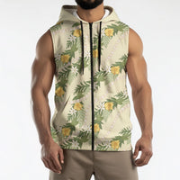 Hawaiian Pikake Maile Lei Sleeveless Zip Hoodie Tiare Hibiscus Kalo Palapalai Leaf Beige LT19 - Polynesian Pride